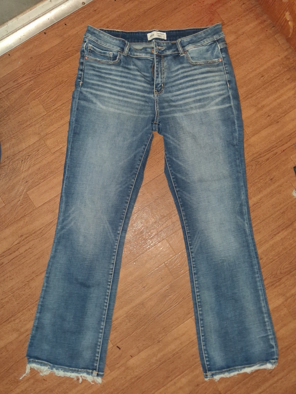 BKE Women's Faded Light Blue Flare Jeans